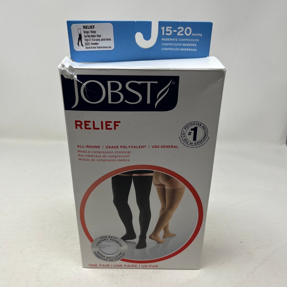 Jobst Relief 15-20 mmHg Compression Stockings Thigh High Medium Beige 7534601